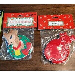 Lot Of 2 Needlepoint Christmas Ornaments Reindeer Holiday Decor NOS Leewards